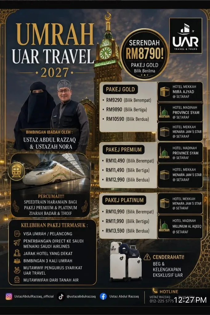 Poster rasmi pakej Umrah UAR Travel & Tours 2027