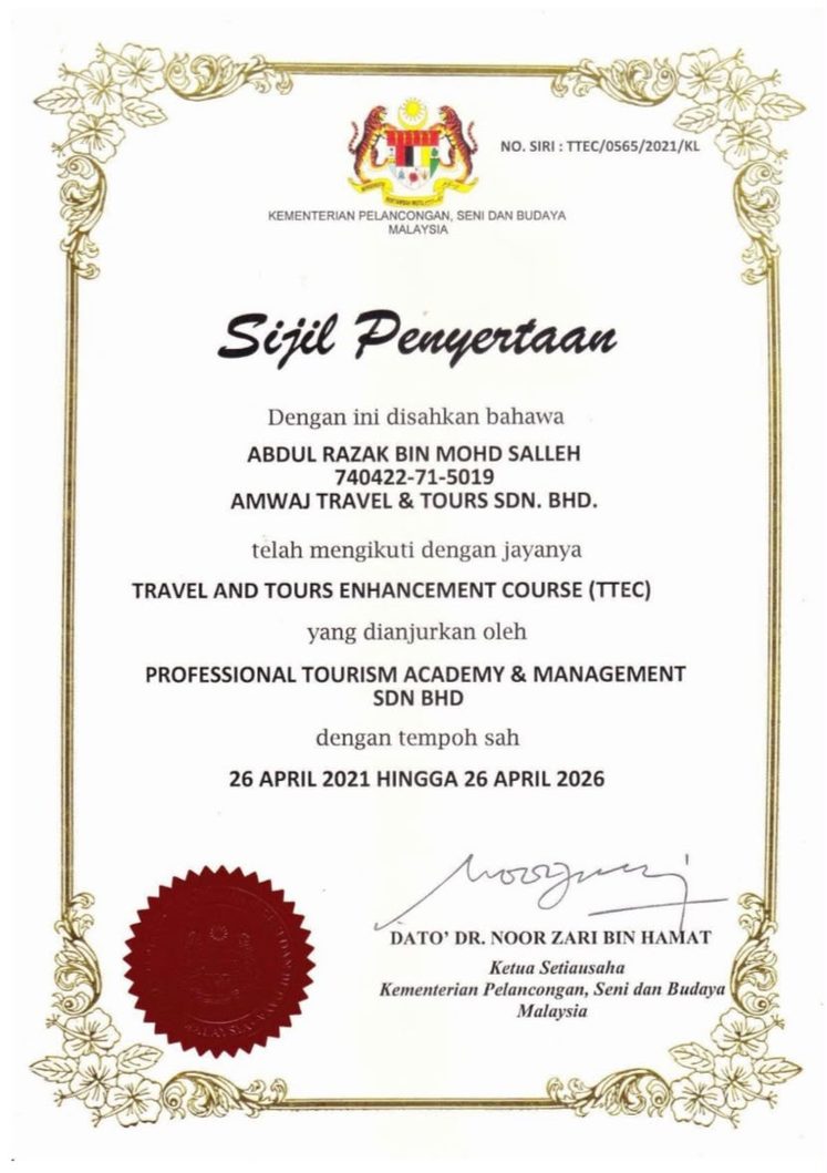 Sijil TTEC — Ustaz Abdul Razzaq