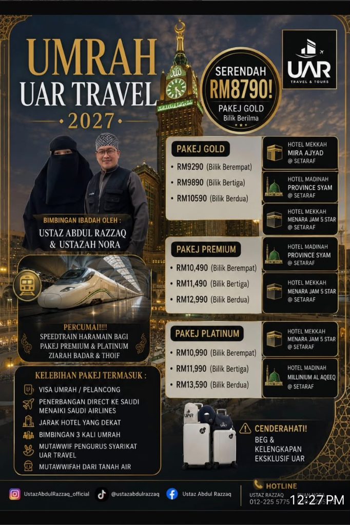 Poster Pakej Umrah UAR Travel & Tours 2027
